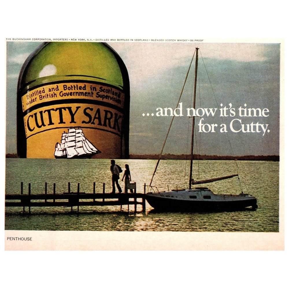 1976 Cutty Sark Scotch And Now It's Time Vintage Print Ad Sailboat Dock Ocean